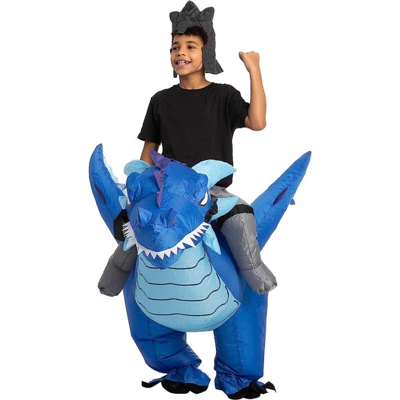 Inflatable Costume Ride Ice Dragon Inflatable Costume Blue Unisex Child 7-10 yr - Picture 3 of 5